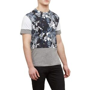 Kenneth Cole Short-Sleeve Colorblocked Grey & Blue Short Sleeve Crew Shirt XXL